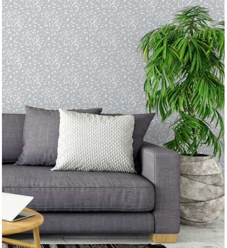 Papel de parede Notas Musicais Com Claves Brancas e Fundo Cinza - Notas 11