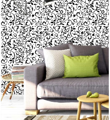 Papel de Parede Arabesco Ornamental nas cores preto e branco - Ornamental 01