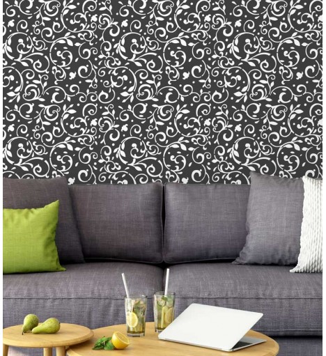 Papel de Parede Arabesco Ornamental nas cores preto e branco - Ornamental 02