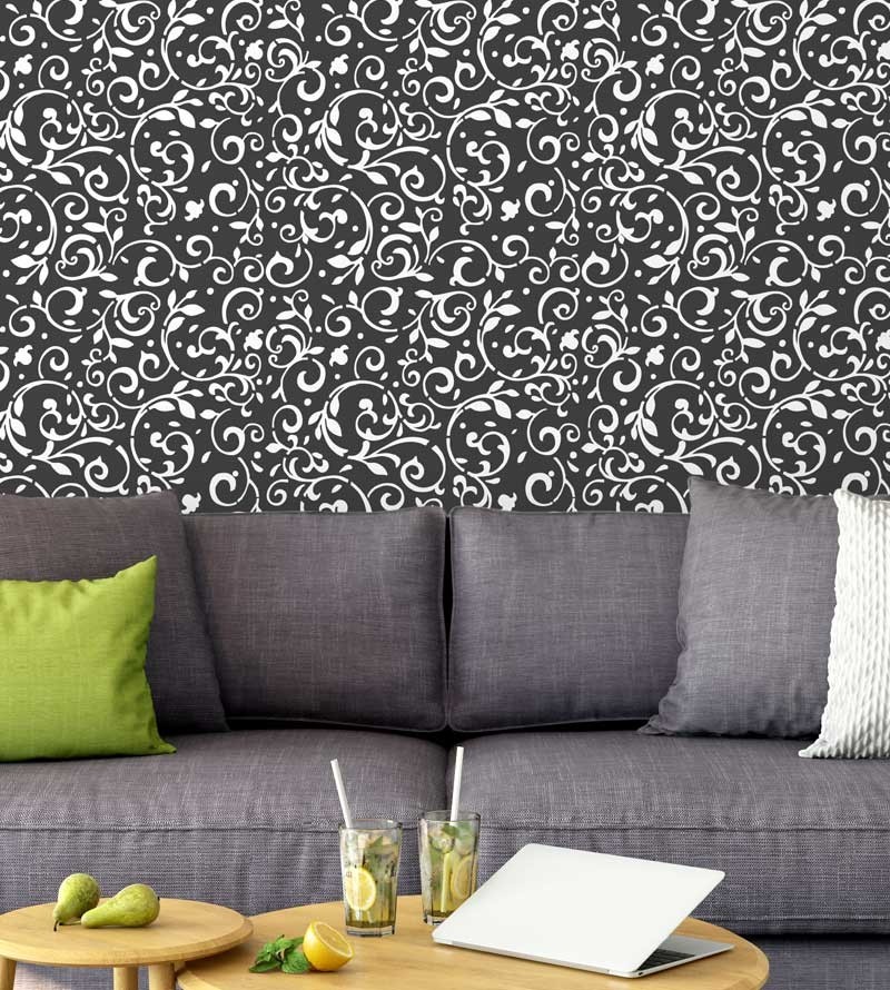 Papel de Parede Arabesco Ornamental nas cores preto e branco - Ornamental 02