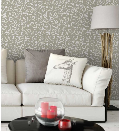Papel de Parede Arabesco Ornamental nas cores Bege e branco - Ornamental 03