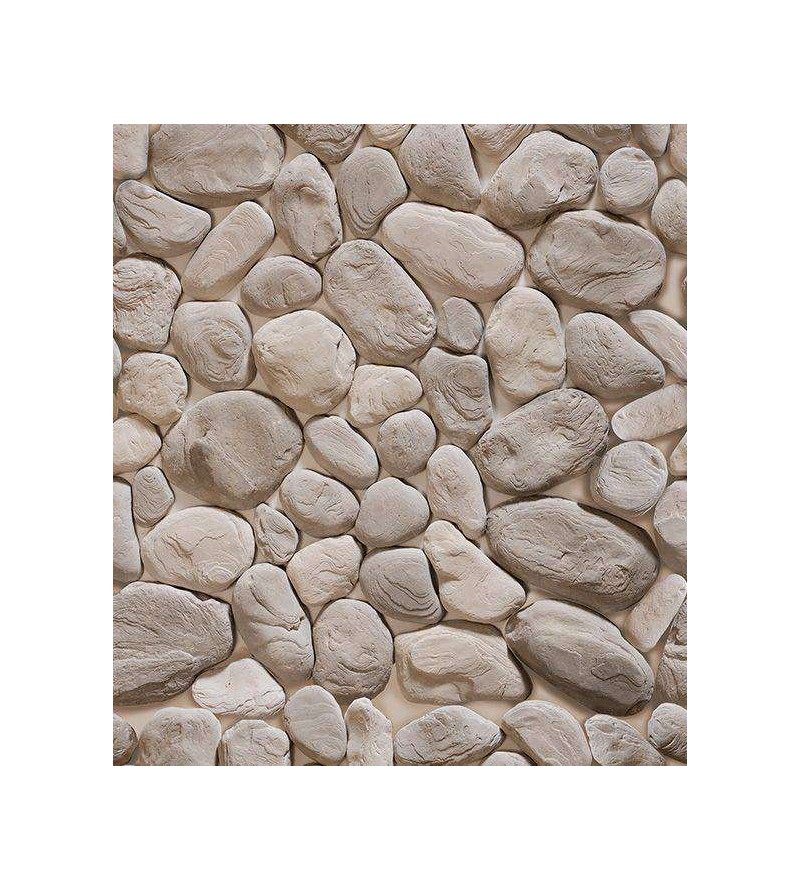 Papel de parede estilo pedras arredondadas em tons acinzentados e bege - Textura 08