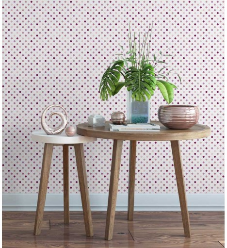 Papel de parede poá com fundo rosa claro e bolinhas em tons rosa e bordo - Poá 39