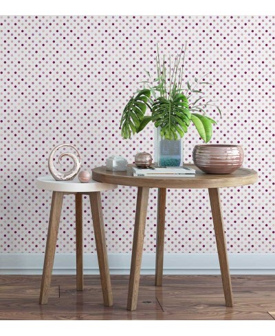 Papel de parede poá com fundo rosa claro e bolinhas em tons rosa e bordo - Poá 39 Papel de parede poá com fundo rosa claro e bolinhas em tons rosa e bordo - Poá 39