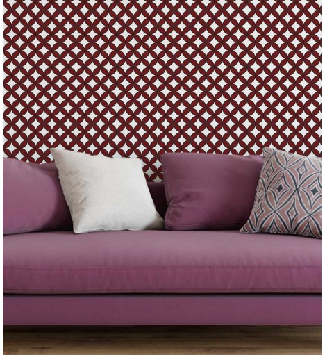 Papel de parede com fundo cinza claro e detalhes em preto e bordo - Retro 51