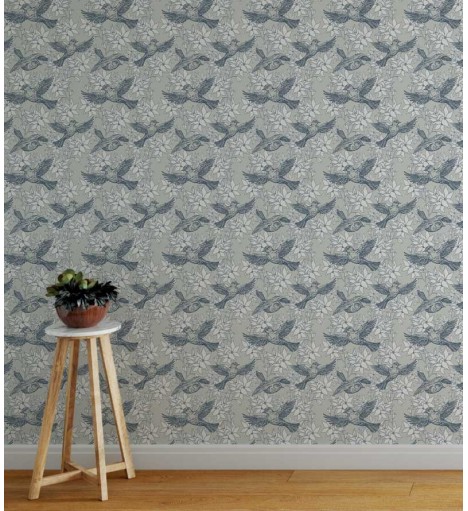 Papel de parede em tons cinza e azul - Retro 62