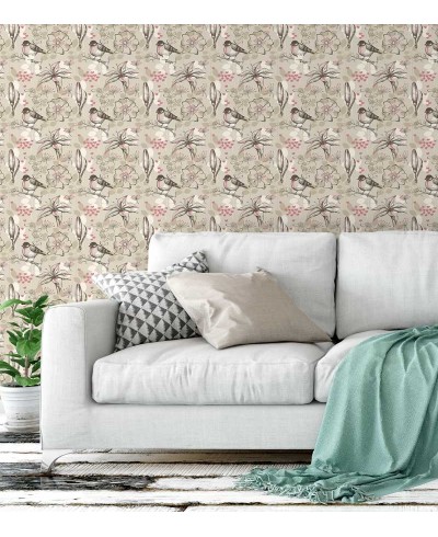 Papel de parede em tons marrom com detalhes em cinza e rosa - Retro 65 Papel de parede em tons marrom com detalhes em cinza e rosa - Retro 65