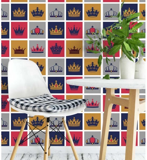 Papel de Parede Coroas em ladrilhos com detalhes em branco coroas reis e rainhas