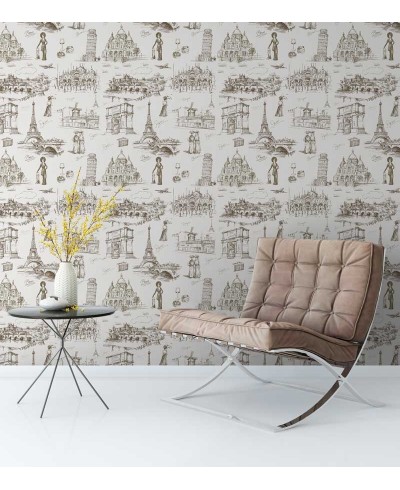 Papel de parede com fundo branco e desenhos em tons cinza Papel de parede com fundo branco e desenhos em tons cinza