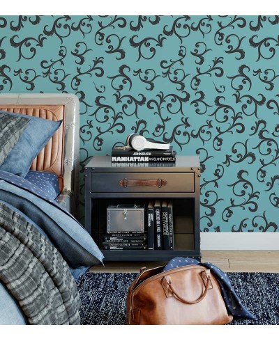 Papel de parede com fundo azul tifany e com floral em preto - Turquesa 07 Papel de parede com fundo azul tifany e com floral em preto - Turquesa 07