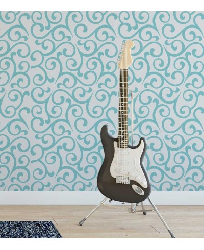 Papel de parede com fundo cinza e floral em azul tiffany - Turquesa 08