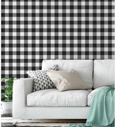 Papel de parede xadrez nas cores cinza, branco e preto - Xadrez 46