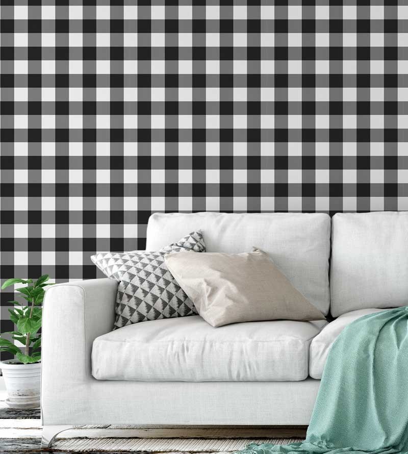 Papel de parede xadrez nas cores cinza, branco e preto - Xadrez 46