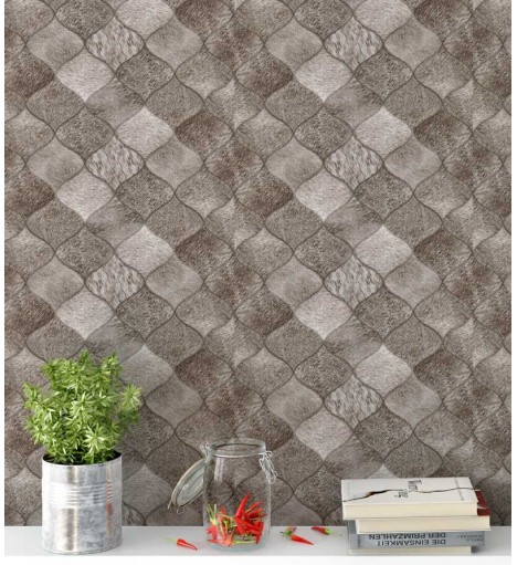 Papel de parede couro em formas geométricas com tons marrons e cinza - Couro 02