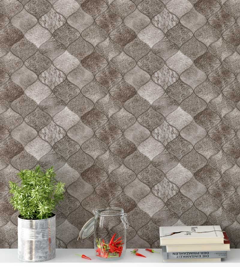 Papel de parede couro em formas geométricas com tons marrons e cinza - Couro 02