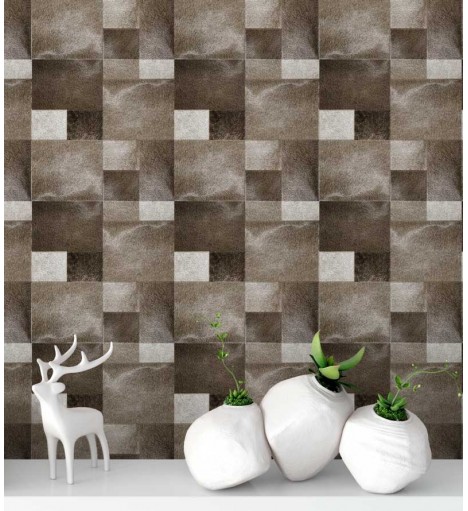 Papel de parede couro rustico em tons marrons, branco e cinza - Couro 03