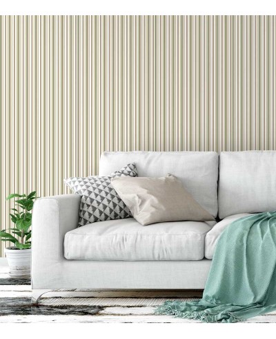 Papel de parede listrado bege, rosa e verde Papel de parede listrado bege, rosa e verde