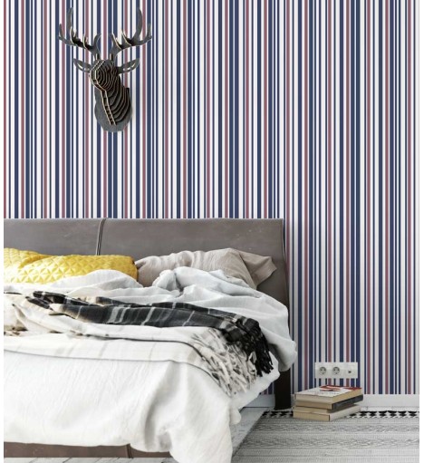 Papel de parede listrado azul, branco e vermelho