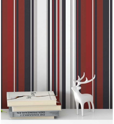 Papel de parede listrado vermelho preto e branco