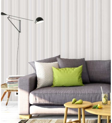 Papel de parede listrado branco, marfim e cinza