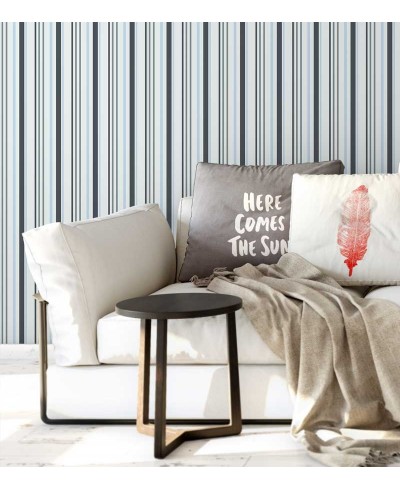 Papel de parede listrado azul, cinza escuro e branco Papel de parede listrado azul, cinza escuro e branco