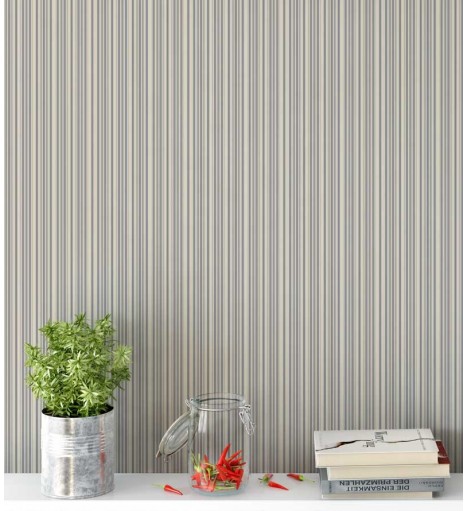 Papel de parede listrado cinza, creme e bege