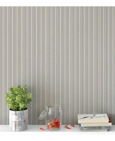 Papel de parede listrado cinza, creme e bege