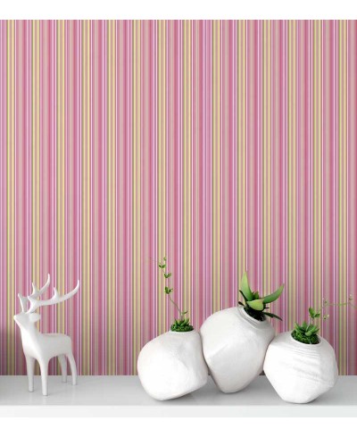 Papel de parede listrado rosa, amarelo e verde Papel de parede listrado rosa, amarelo e verde
