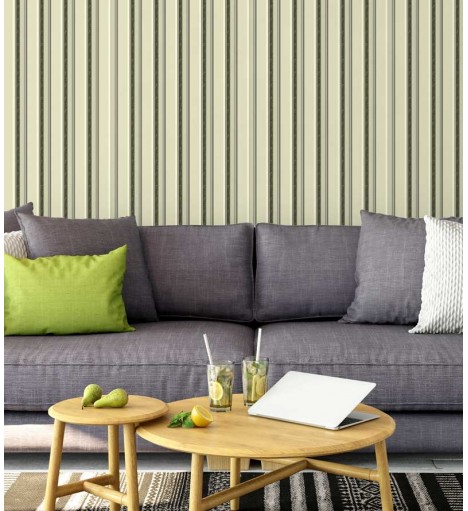 Papel de parede listrado bege e verde musgo