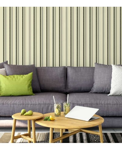 Papel de parede listrado bege e verde musgo Papel de parede listrado bege e verde musgo