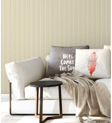 Papel de parede listrado bege e amarelo