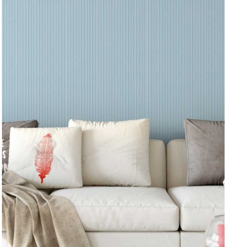 Papel de parede listrado azul, verde água e branco