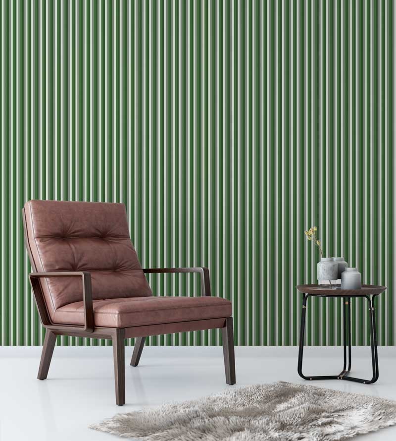 Papel de parede com listras em tons de cinza, branco e verde - Listrado 37