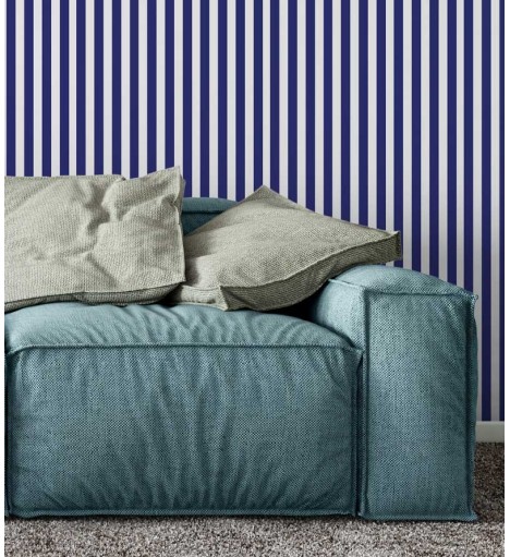 Papel de parede com listras com 2,6cm em azul e branco - Listrado 40