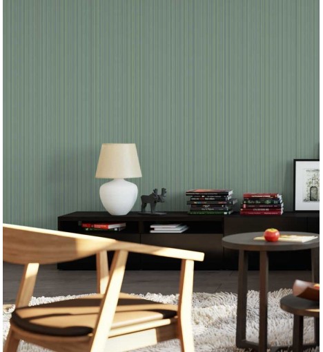 Papel de parede com listras em tons de verde, azul, preto, e amarelo - Listrado 45