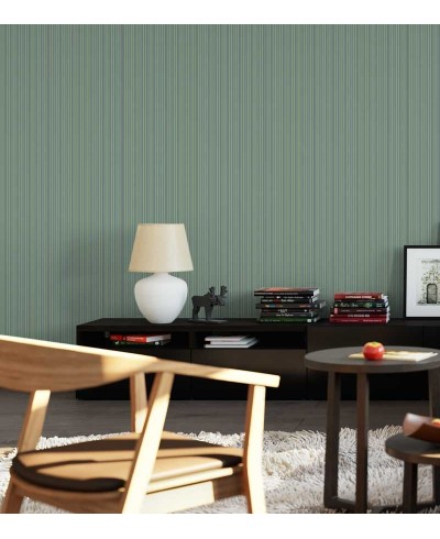 Papel de parede com listras em tons de verde, azul, preto, e amarelo - Listrado 45