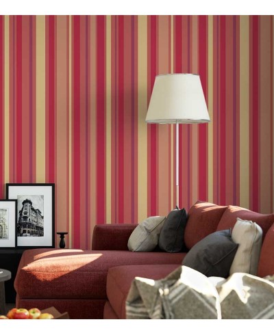 Papel de parede com listras em tons de vermelho, amarelo, roxo e bege - Listrado 48 Papel de parede com listras em tons de vermelho, amarelo, roxo e bege - Listrado 48