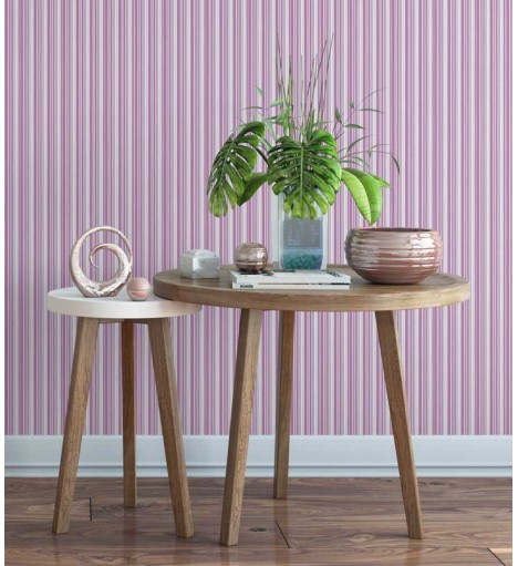 Papel de parede com listras em tons de roxo, rosa, azul e branco - Listrado 50