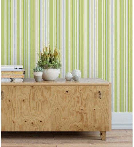 Papel de parede com listras em tons de verde, bege e azul - Listrado 51