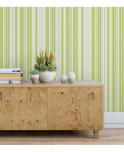 Papel de parede com listras em tons de verde, bege e azul - Listrado 51
