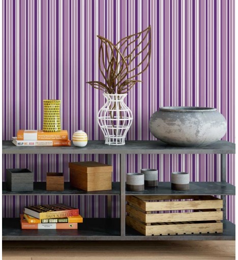 Papel de parede com listras em tons de roxo, lilás claro e branco - Listrado 57
