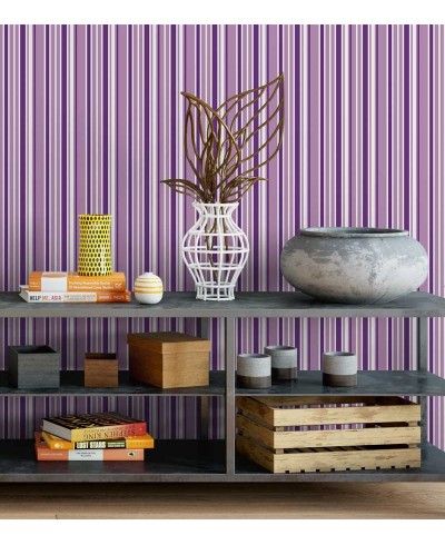Papel de parede com listras em tons de roxo, lilás claro e branco - Listrado 57