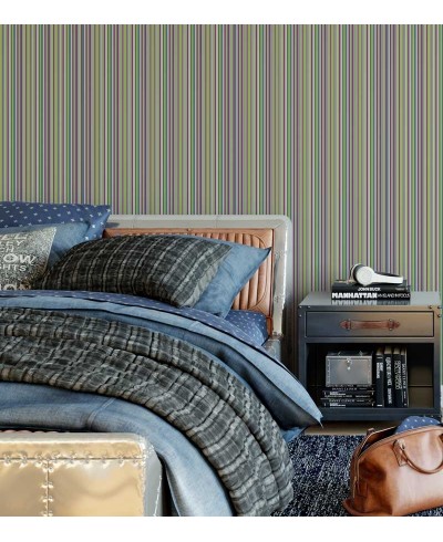 Papel de parede com listras em tons de verde, branco, cinza e roxo - Listrado 69 Papel de parede com listras em tons de verde, branco, cinza e roxo - Listrado 69