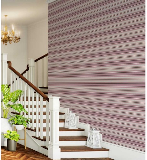 Papel de parede com listras em tons de rosa, bordo, cinza e bege - Listrado 76