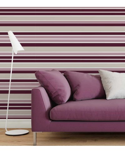 Papel de parede com listras em tons de bordo, rosa, bege e branco - Listrado 81