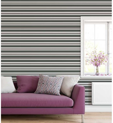 Papel de parede com listras em tons de cinza, preto e branco - Listrado 84