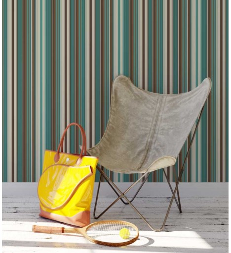 Papel de parede com listras em tons de verde, marrom e bege - Listrado 86