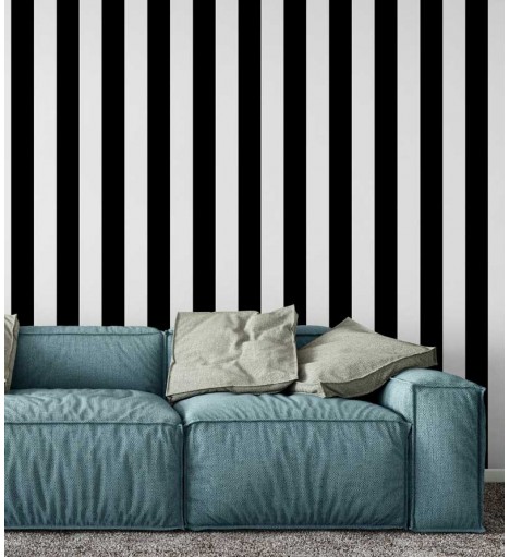 Papel de parede com listras preta e branca com 9 cm - Listrado 136