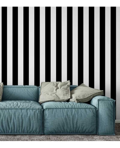 Papel de parede com listras preta e branca com 9 cm - Listrado 136