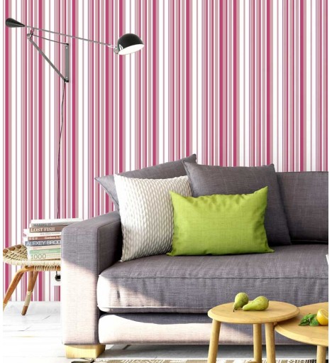 Papel de parede com listras em tons de rosa e branco - Listrado 110